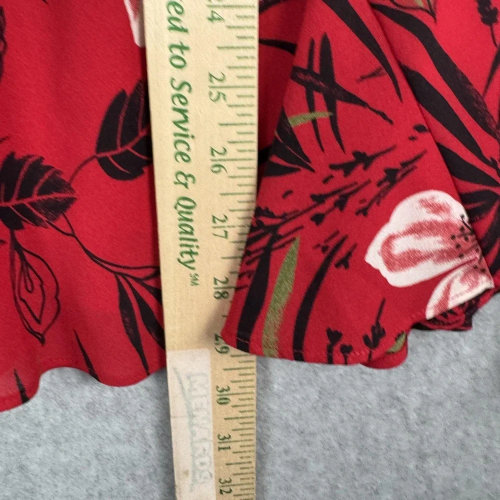 Pendleton Midi Skirt Womens 16P Red Floral Tropical High Low Ruffle Hem Tropical